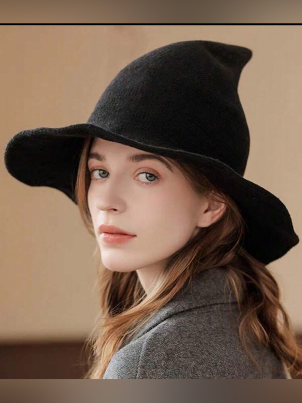 Black,knit Witch Hat -Women's Fashion Accessory